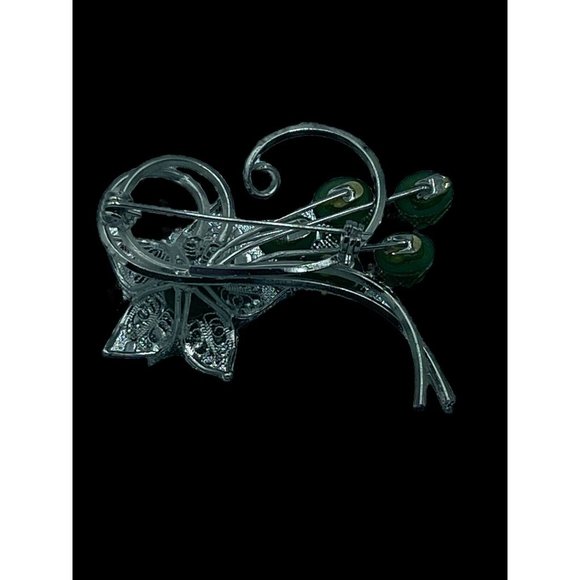 Vintage Krementz Jade Flower Spray 14K Gold Overlay Brooch Pin Large - Picture 2 of 2